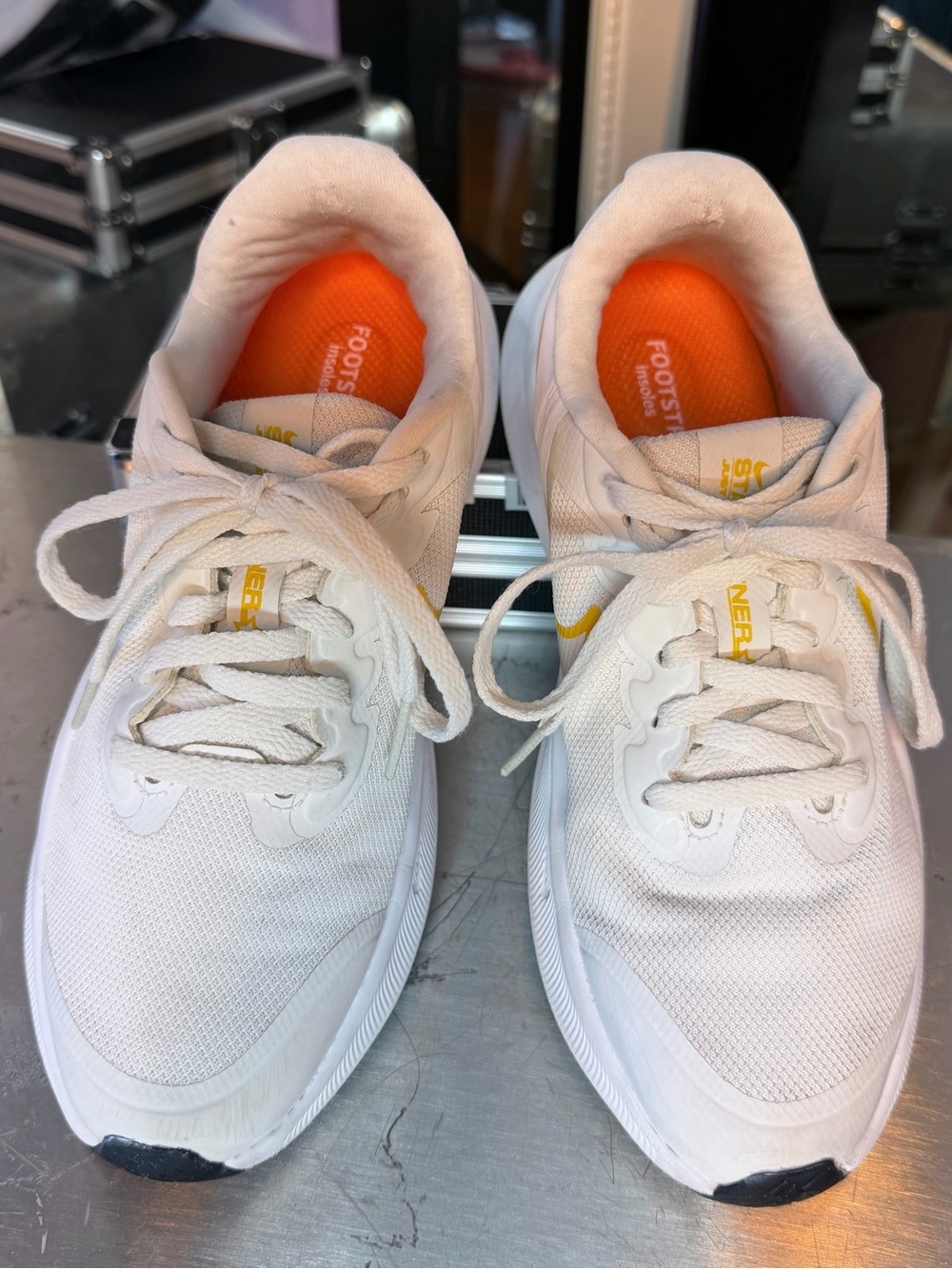 SZ 4Y Nike White Sneakers with Orange Swoosh
